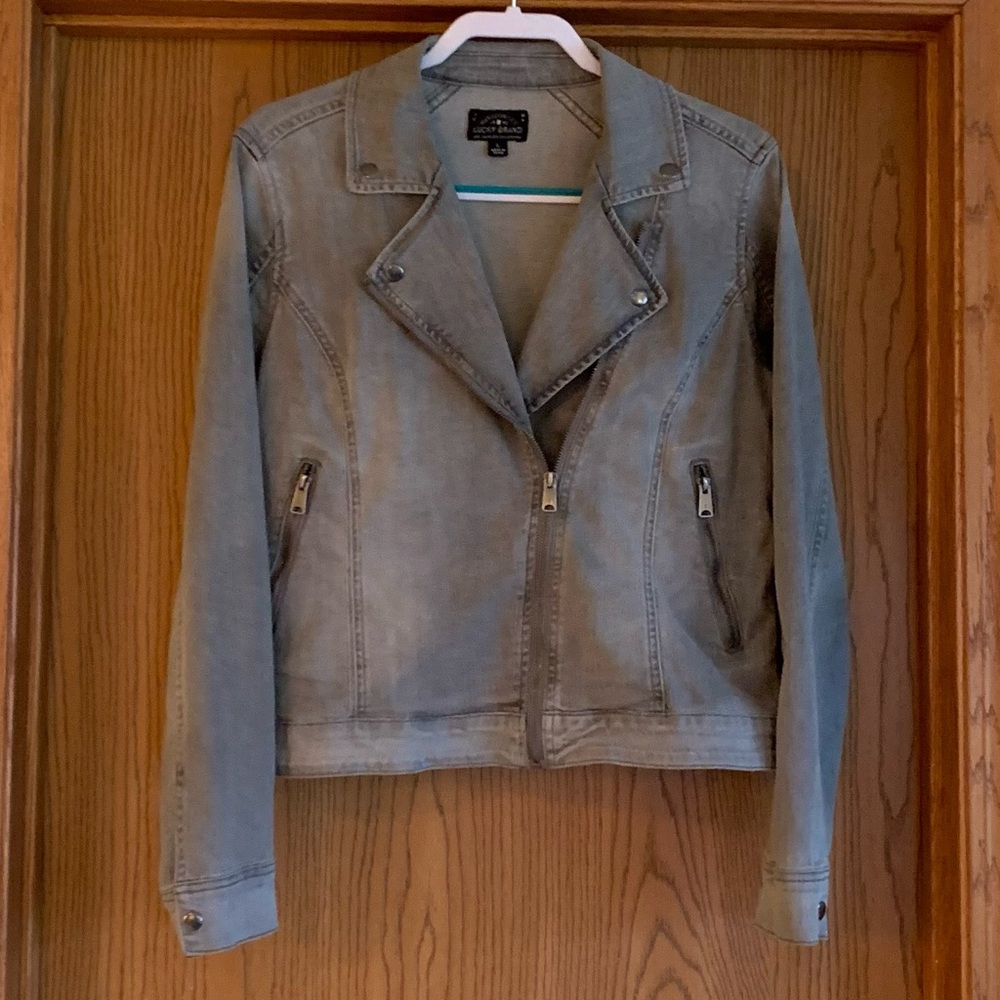 Lucky Brand Gray Denim Jacket with T-shirt graphic - Upcycled - Picture 2 of 5